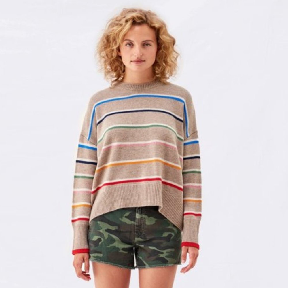 Sundry Oatmeal Rainbow Stripe Oversized Sweater